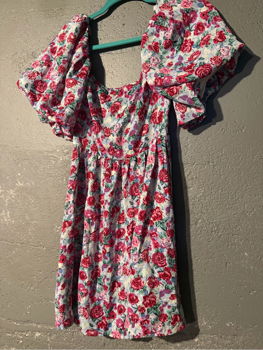 SHEIN Pink Floral Puff-Sleeve Mini Dress